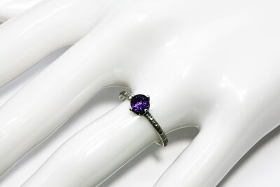 5mm Amethyst Skinny Beaded Band Ring - Antique Silver Finish by Salish Sea Inspirations - image2